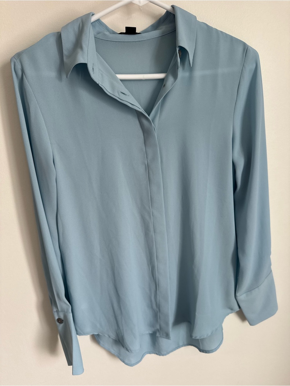 Ann Taylor Pale Blue Hidden-Button Collared Blouse